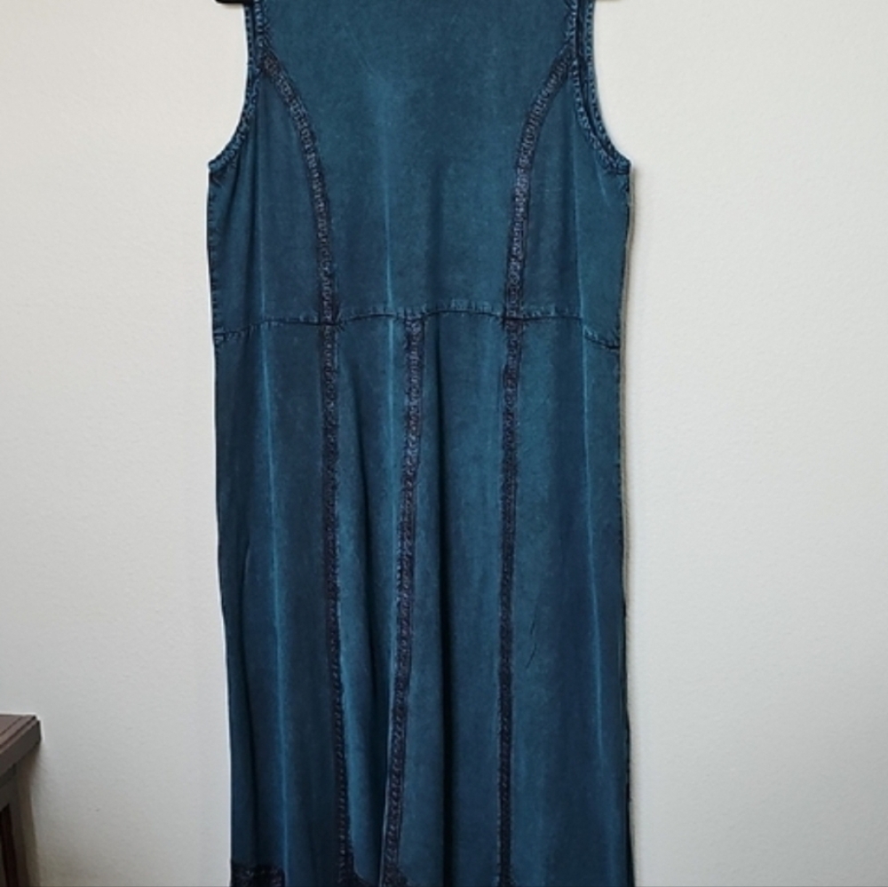Catherines Fairy Goth Victorian Steampunk Teal Embroidered Maxi House Dress 0X - Picture 7 of 7
